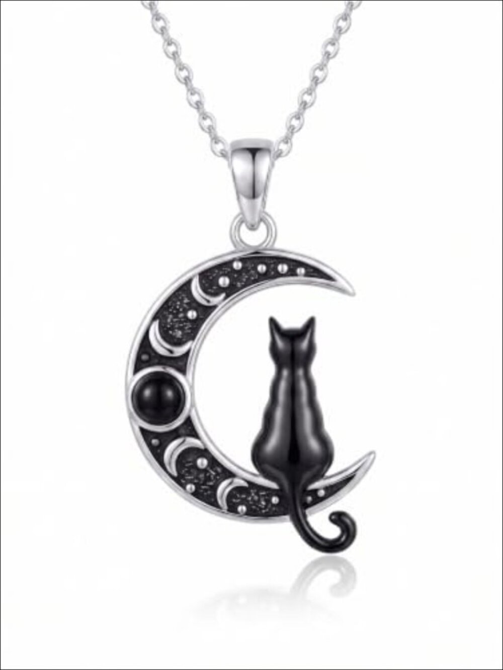 Gothic Cat Pendant Necklace Black Onyx Halloween Jewelry Gift for Women